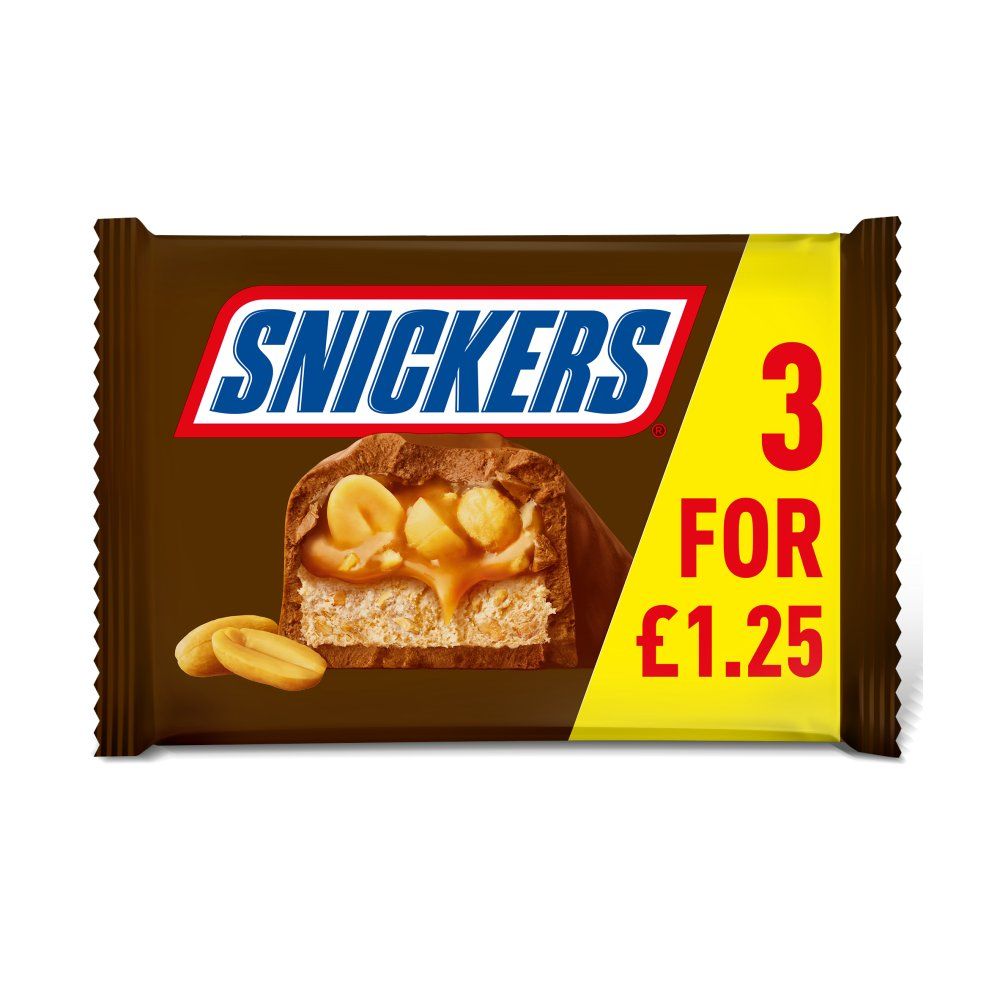 Snickers Caramel, Nougat, Peanuts & Milk Chocolate Snack Bar 3 Pack 125.1g