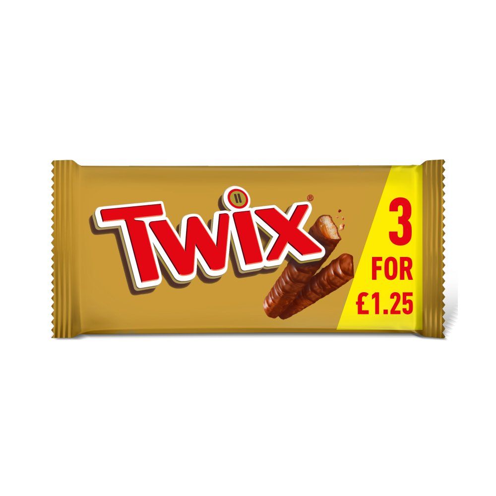 Twix Caramel & Milk Chocolate Fingers Biscuit Snack Bar 3 Pack 120g