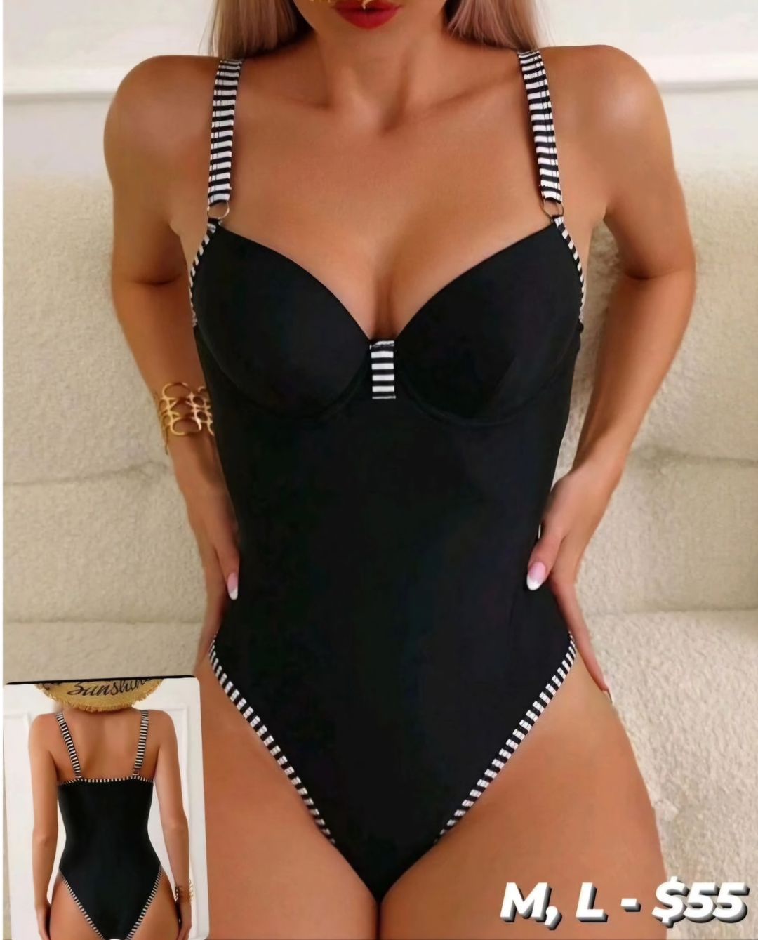 Contrast Binding Push Up One Piece Swimsuit