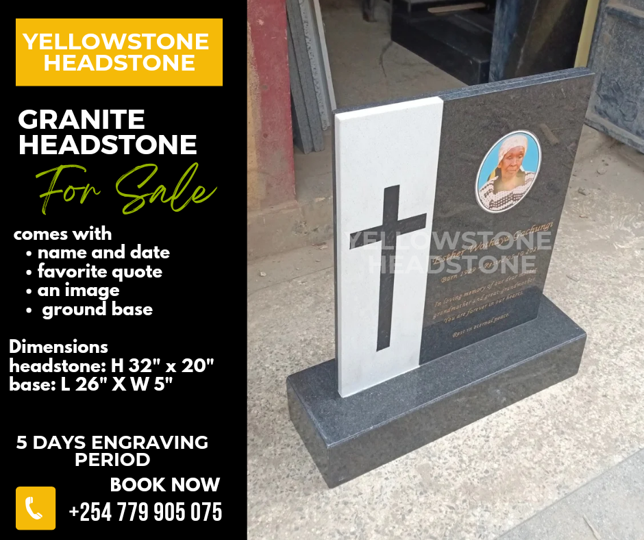 Granite Memorial Headstone with Cross and Portrait