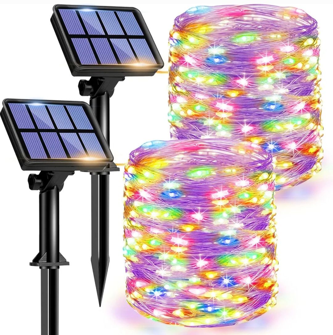 Guirlande Lumineuse Solaire Extérieure, 12m 120 LED Solaire 8 Modes Guirlande Guinguette Solaire Exterieure Étanche Décoration pour Jardin, Terrasse, Cour, Noël, Mariage, Fête Couleur