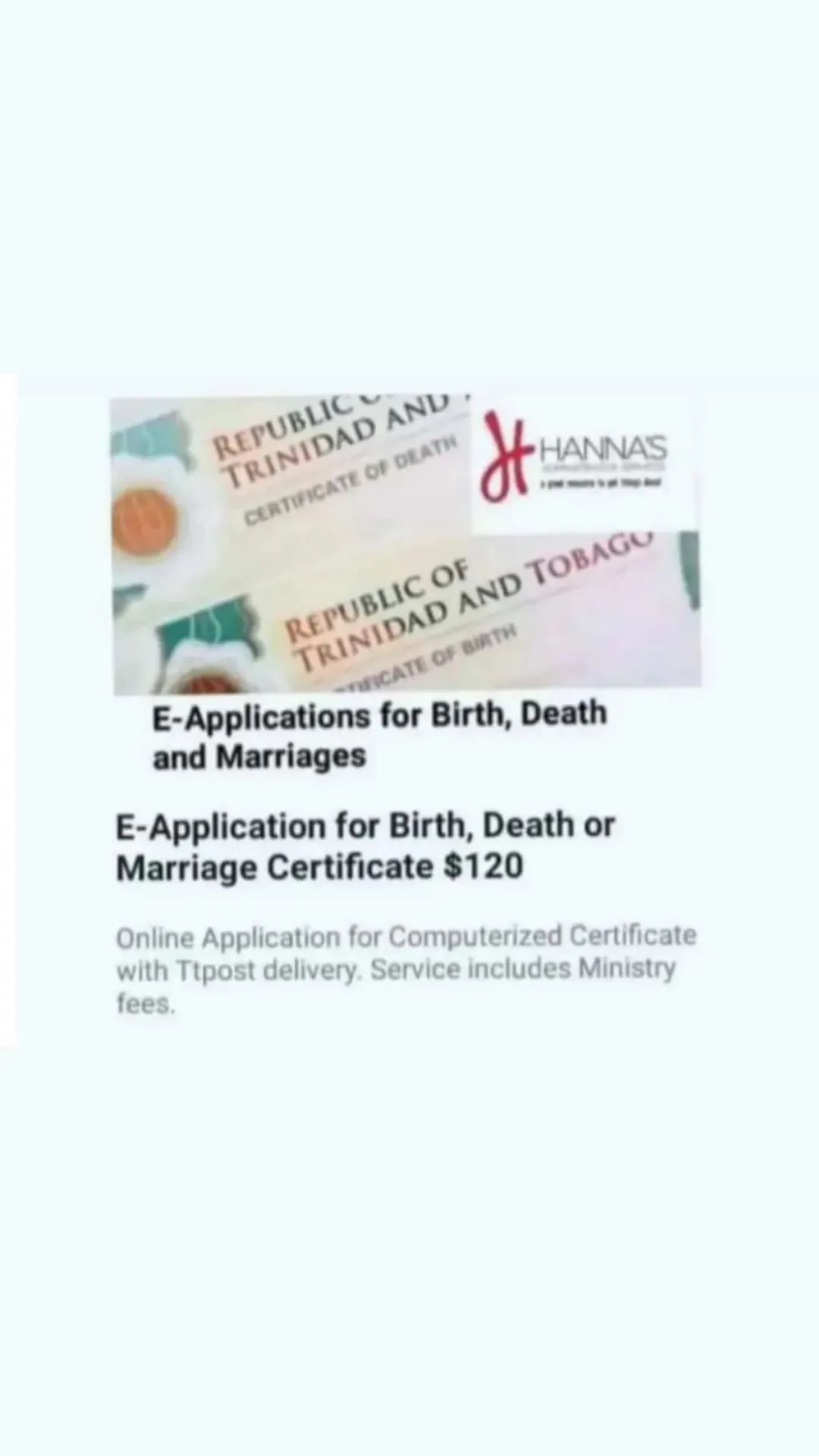 BIRTH, DEATH OR MARRIAGE CERTIFICATE 