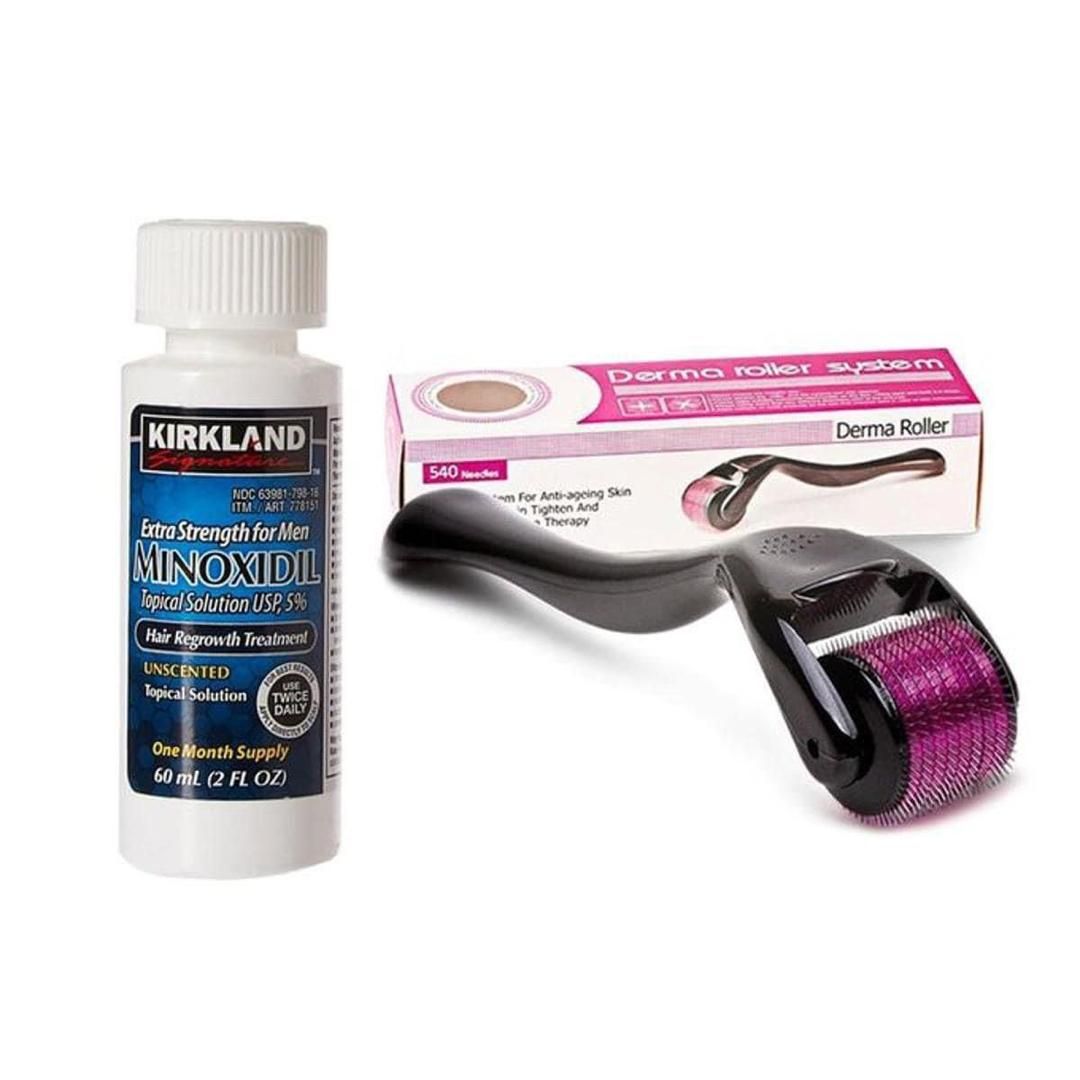 Derma roller and minoxidil