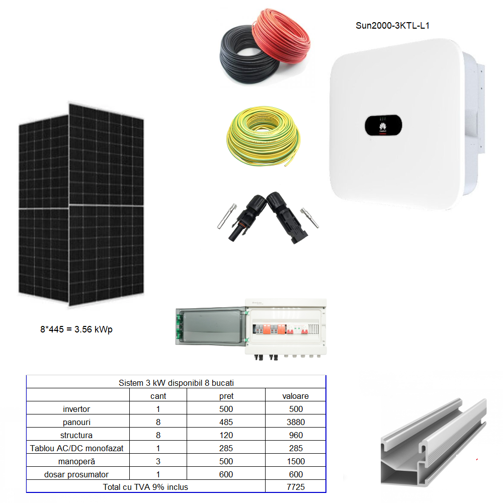 Sistem 3 kW Huawei Monofazat 