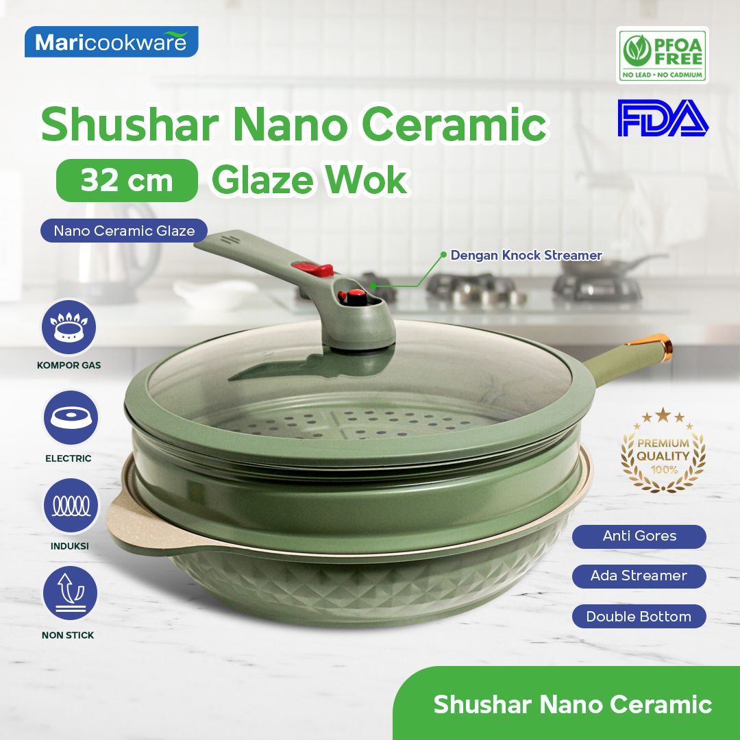 SHUSHAR NANO CERAMIC WOK PAN 32CM + LID