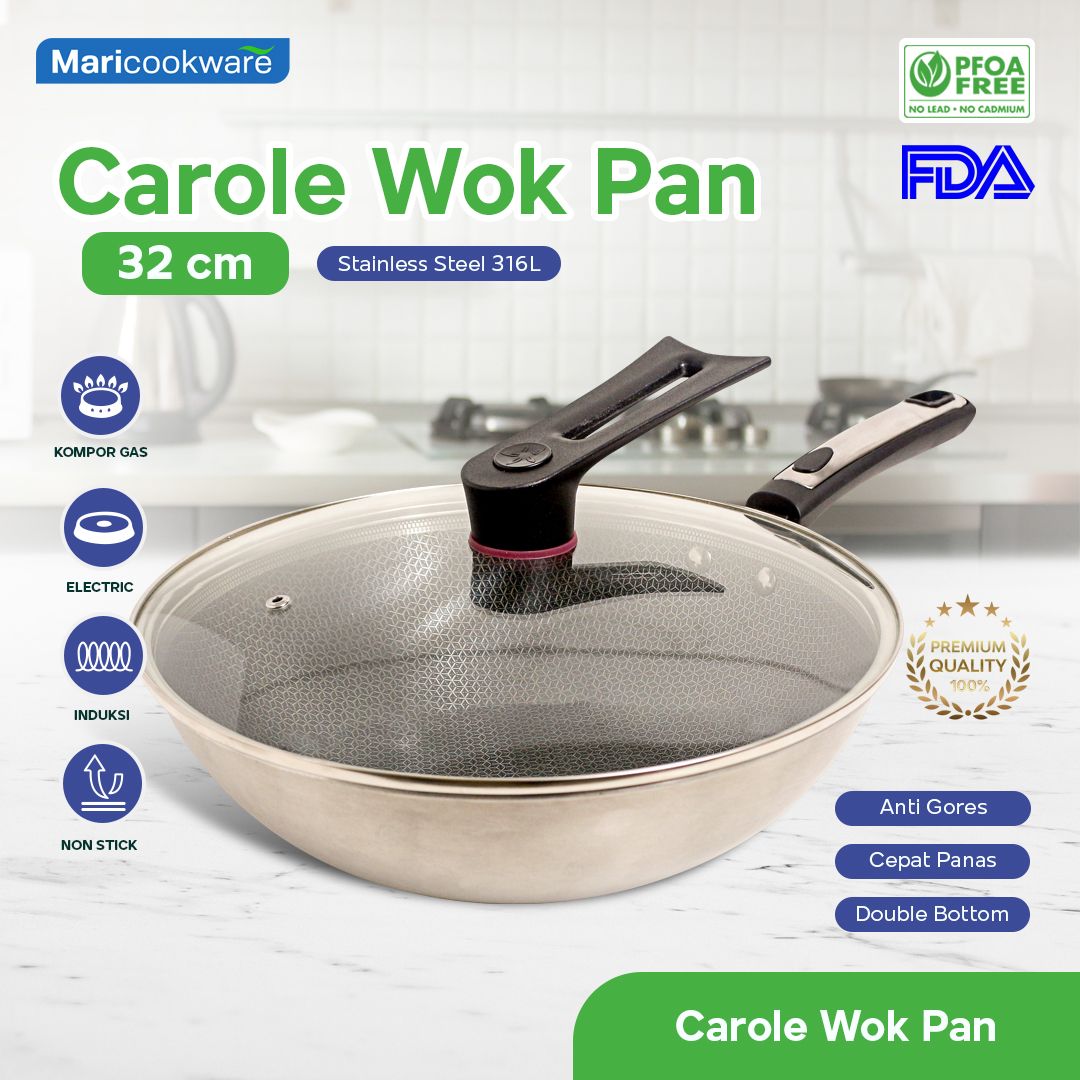 CAROLE STAINLESS 316L HONEYCOMB WOKPAN 32CM