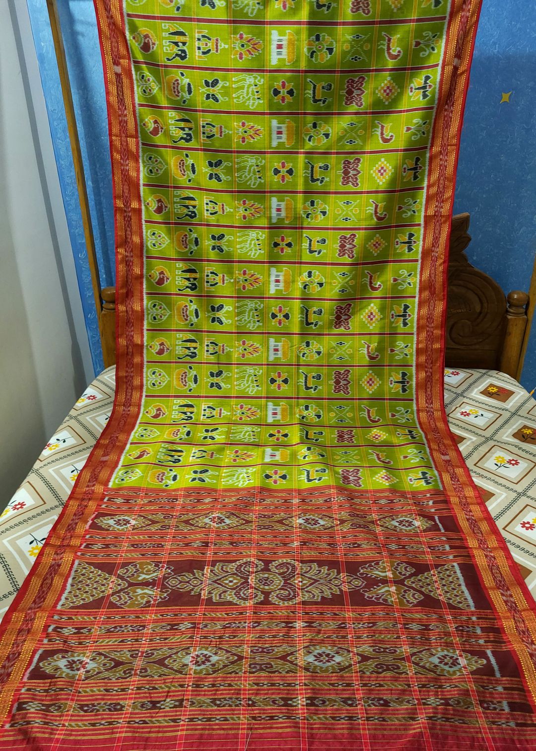 Sambalpuri Original Khandua Mulbery Pata Saree Green Multy Color NABAKOTHI 