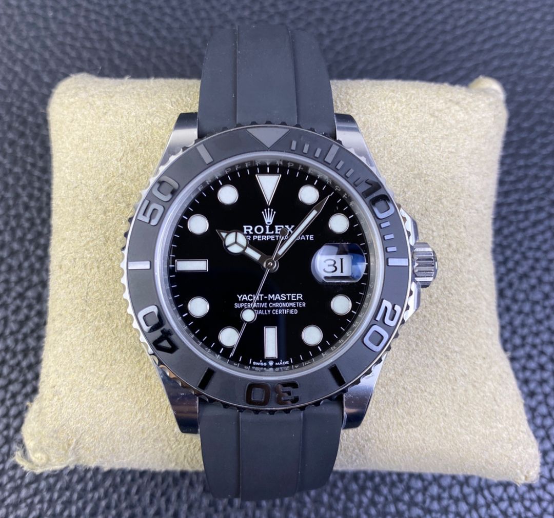 Super Clone Yacht-Master 42mm 226659 Best Edition Black Dial 3D Black Ceramic Bezel on Black Oysterflex Strap