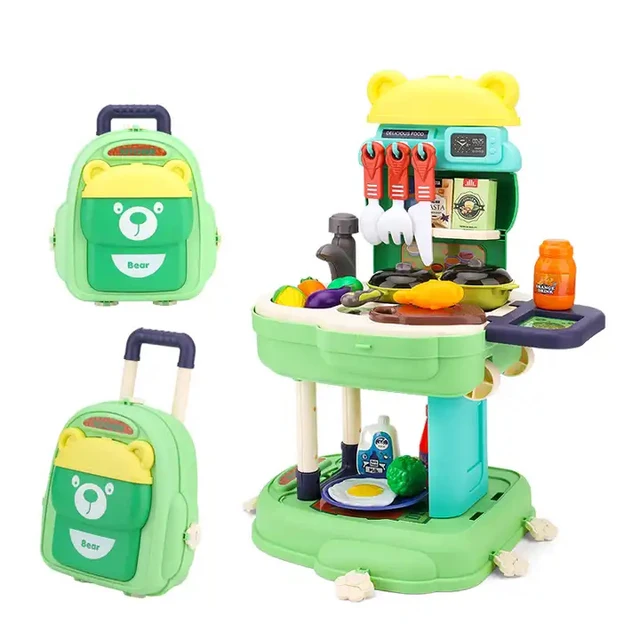 Ensemble cuisine 3 en 1 Sac d'école jouet Sac à dos Trolley Bébé Enfants Jouer Cuisine Jouets pour enfants