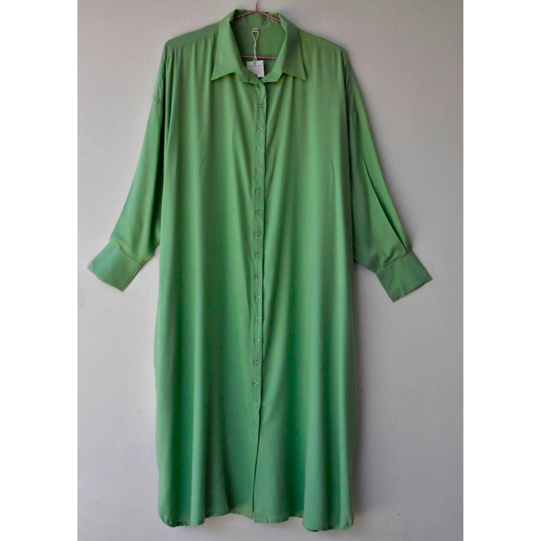  Oversized Cotton Shirtdress With Pockets in Pastel Green