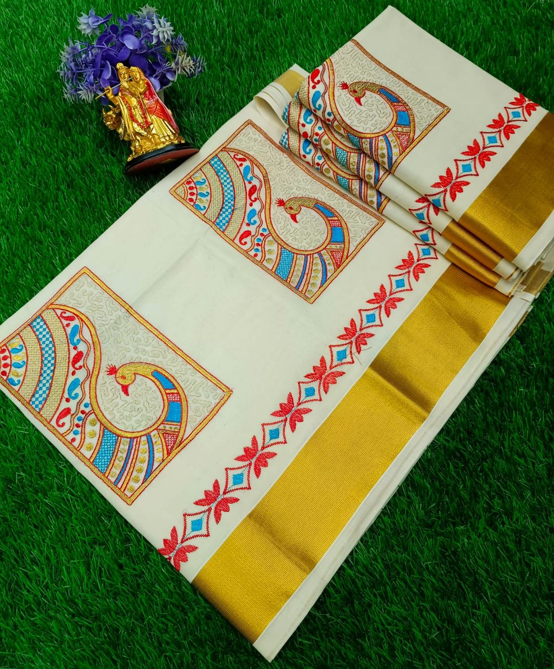 Peacock Embroidery saree 