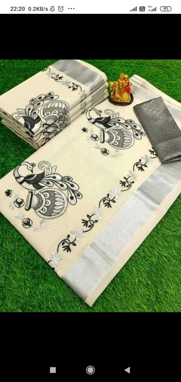 white Peacock Design Saree