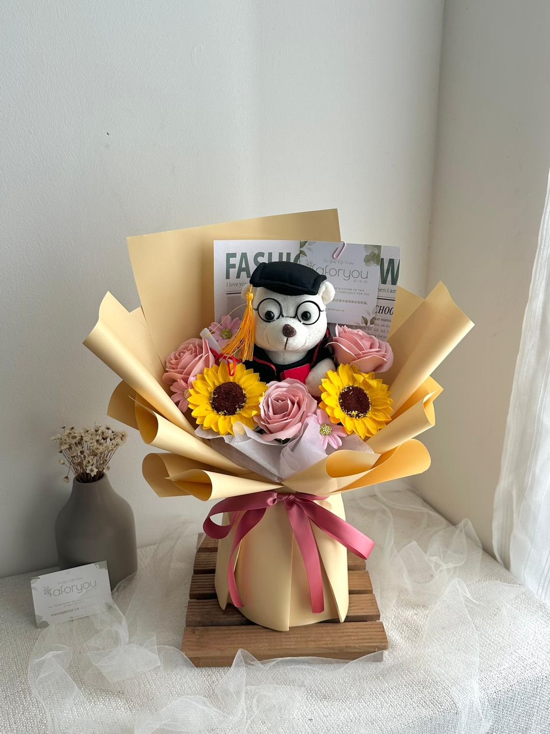 Graduation Bear Soap Flower Mixed Bouquet 