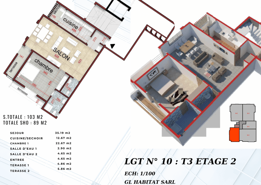 Appartement à vendre à crédit vendeur 2 pièces 1 chambre 103 m² étage 2 avec ascenseur 