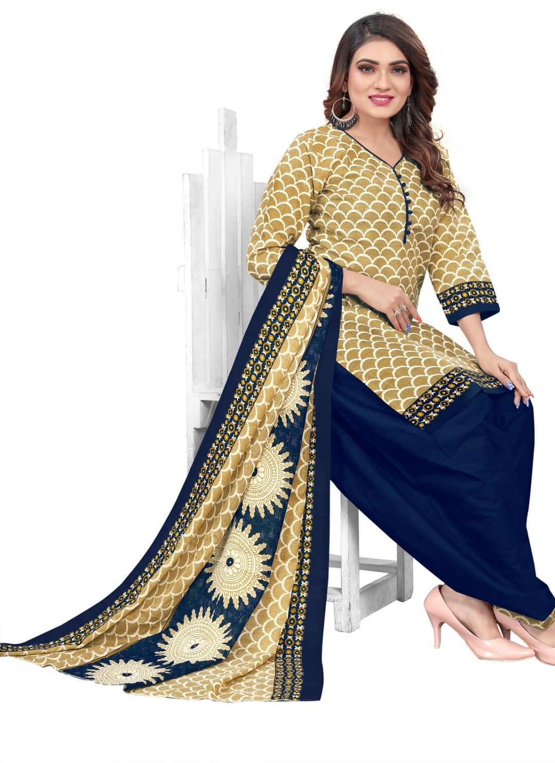 Merira Cotton Blend Printed Readymade Salwar Suit Ready to Wear Floral Print Kurta, Salwar & Dupatta Set