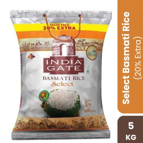 India Gate Select Basmati Rice, 5kg (20% Extra)