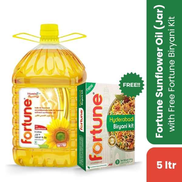 Fortune Sunflower Oil (Jar), 5ltr (FreeFortune Biryani Kit)