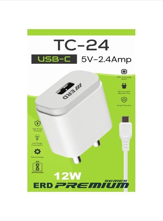 ERD TC-24 (12w 2.4Amp.) Mobile Charger With Type-C Cable