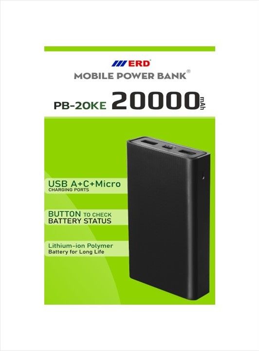 ERD PB-20KE 20000 mAh Li-Polymer PowerBank (Fast Charging, Black)