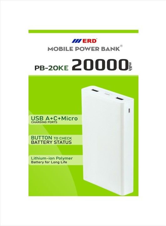 ERD PB-20KE 20000 mAh Li-Polymer PowerBank (Fast Charging, White)