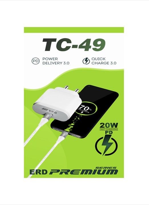 ERD TC-49 3Amp. 20Watt Power Delivery USB-C Charger White Color