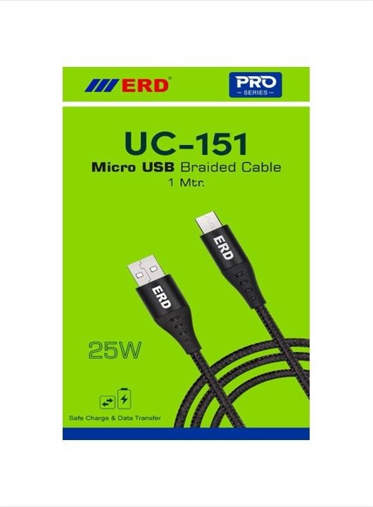 ERD Pro Series UC-151 Micro USB Braided Cable (25W 1Meter Black)