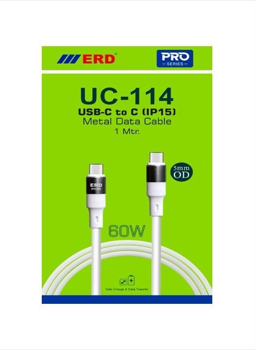 ERD Pro Series UC-114 Type-C to C ip15 Metal Cable (60W, 5mm, 1Meter White)