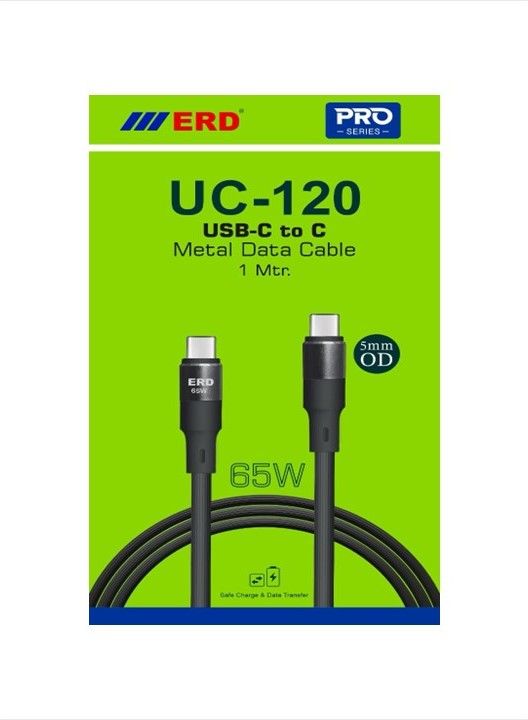 ERD Pro Series UC-120 Type-C to C Metal Cable (65W, 5mm, 1Meter Black)