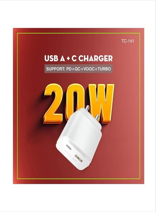 ERD Pro Series TC-141 (20W Fast Charger) Adapter (VOOC, PD, Turbo) USB A+C Fast Charging Technology, Dual Output