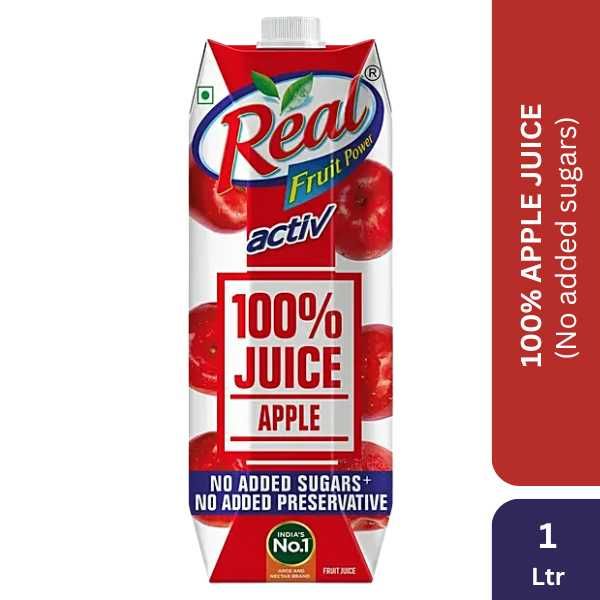 Real Active 100% Apple Juice with No Added Sugar or Preservatives, 1Ltr