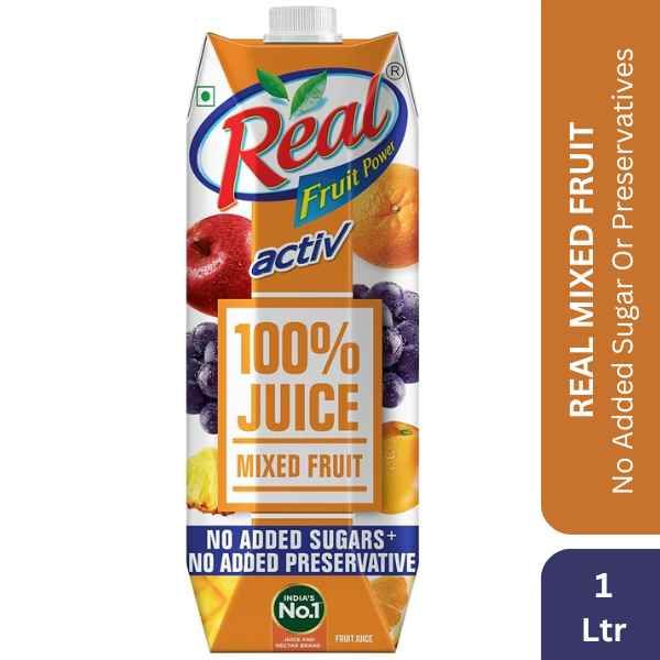 Real Active 100% Mixed Fruit Juice with No Added Sugar or Preservatives, 1ltr