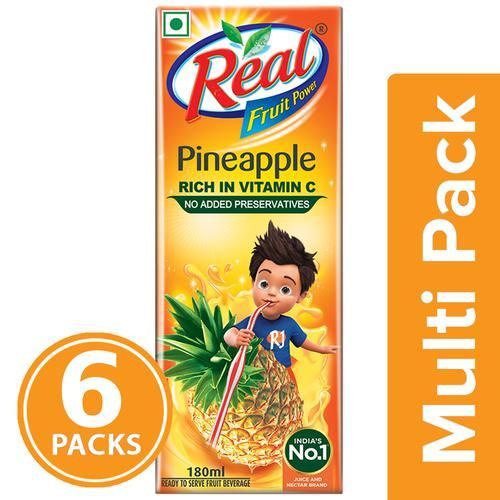 Real Power Pineapple Juice, 180ml (Pack of 6)