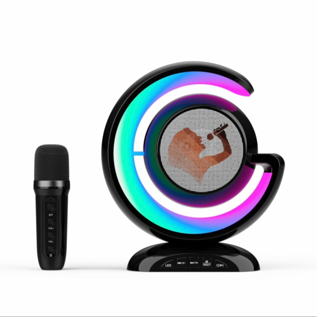 Haut-parleur Bluetooth portable à lumière LED cool et microphone karaoké stéréo sans fil pour la maison