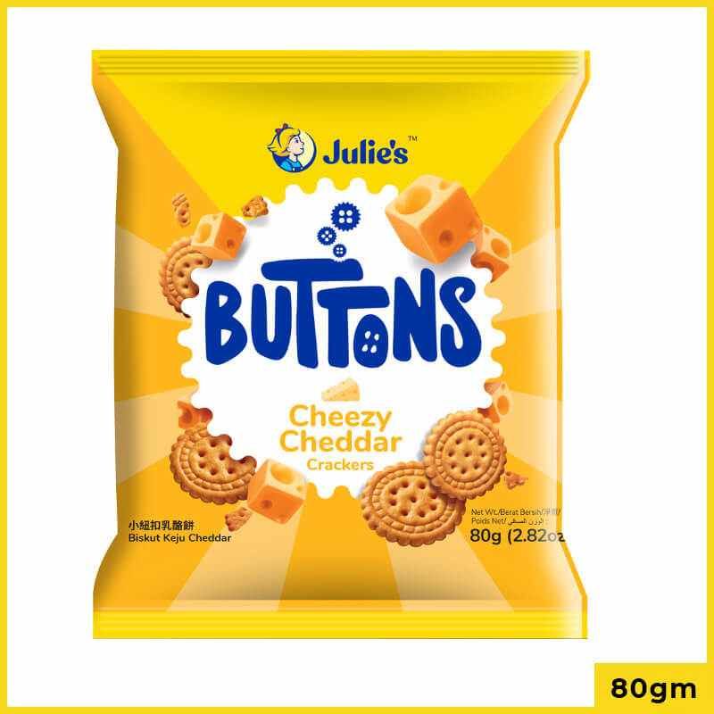 Julie's Buttons Cheezy Cheddar Crackers Biscuits, 80gm