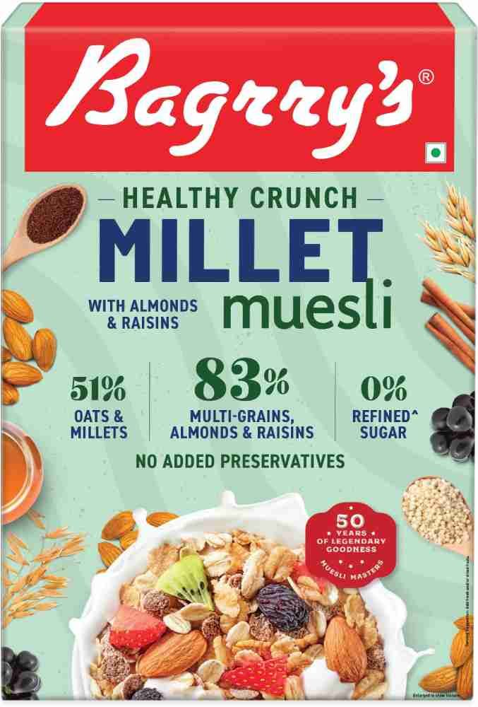 Bagrry's Healthy Crunch Millet Muesli with Almonds, Raisins, 500gm Box