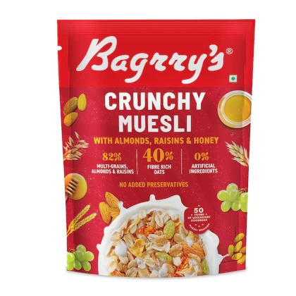 Bagrry's Crunchy Muesli -Almond ,Raisins & Honey, 500gm Pouch