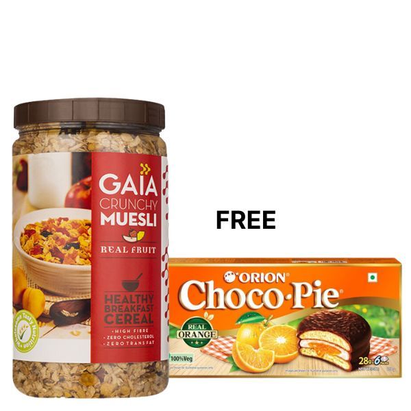 GAIA Crunchy Real Fruit Muesli, 1Kg Jar (Free Orion Choco Pie-Orange)