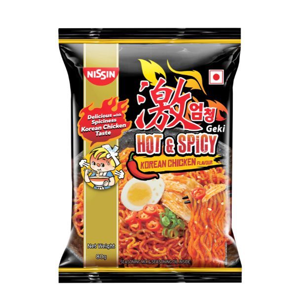 Nissin Geki Hot & Spicy Korean Chicken Flavor Instant Noodles, 80gm Pouch (8901014000166)