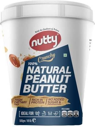 Nutty 100% Natural Peanut Butter Crunchy, 510gm