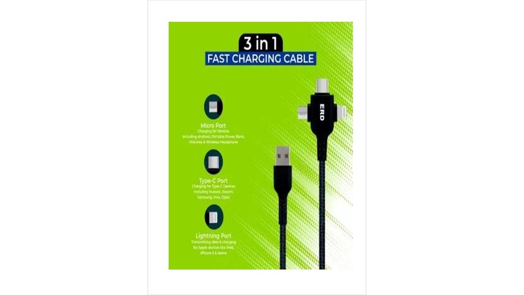 ERD UC-83 3 in 1 Braided Cable 1 Meter Black