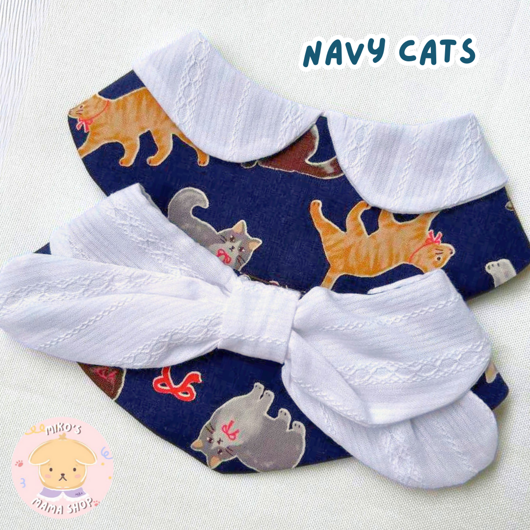 Navy Cats Ribbon Collar (Premium)