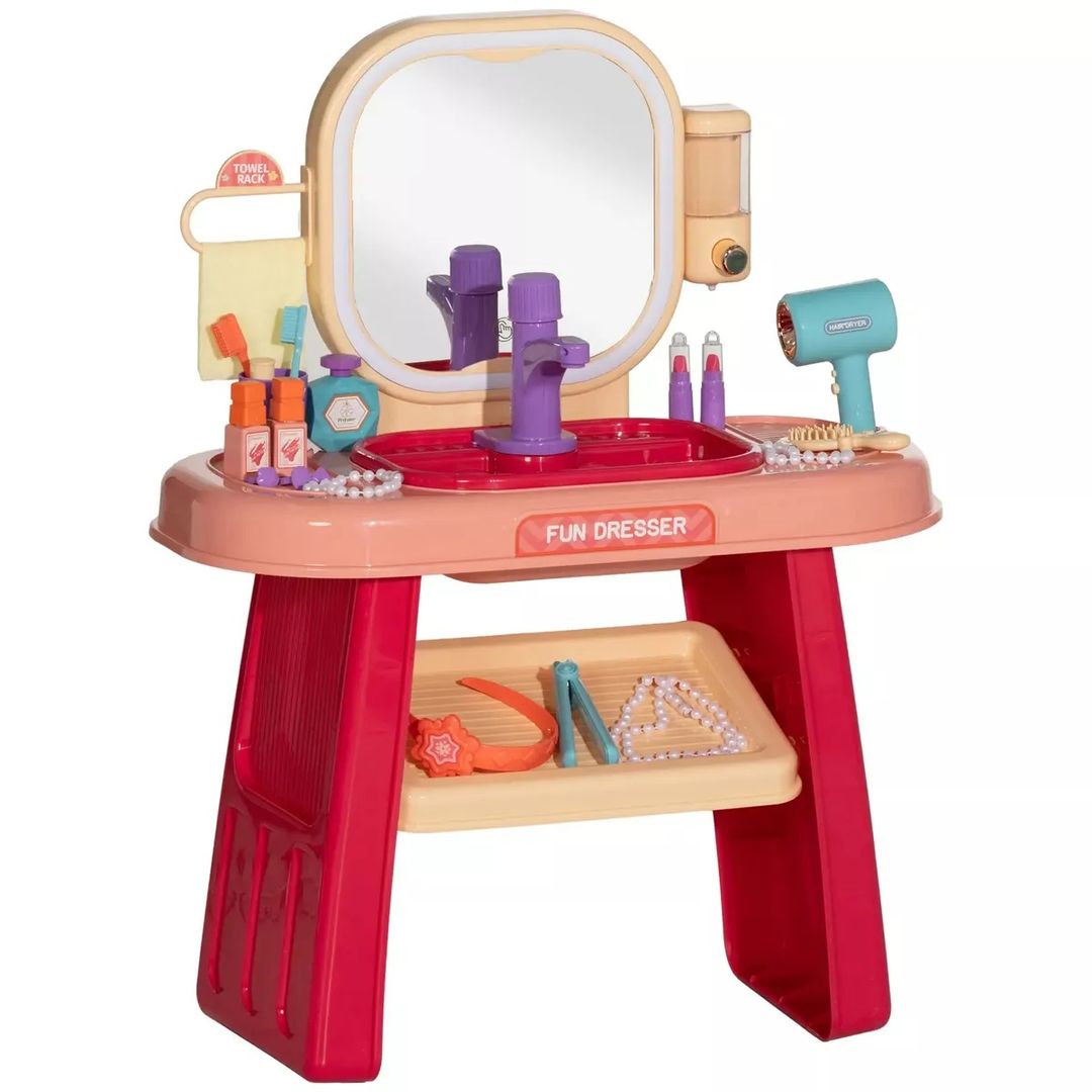 Coiffeuse Enfant avec Miroir, Lumière LED, 23 Accessoires, Rose