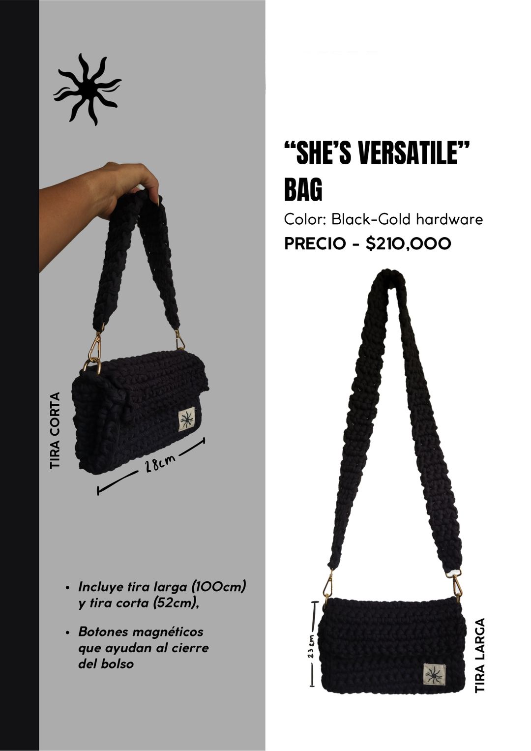 “She's Versatile” Bag Black-Gold hardware