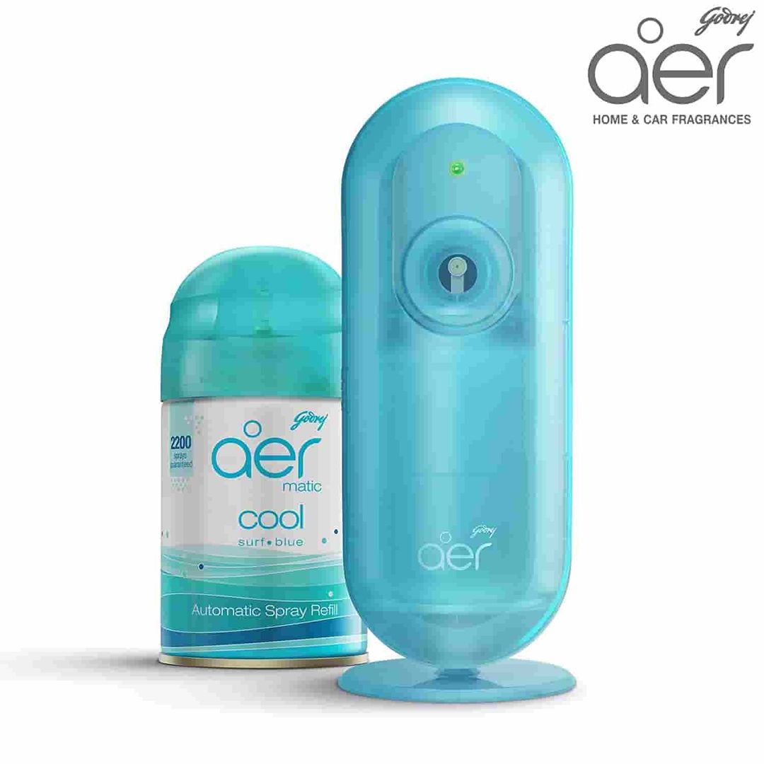 Godrej Aer Matic Combi, Automatic Air Freshener Kit with flexi control - Cool Surf Blue (225 ml)