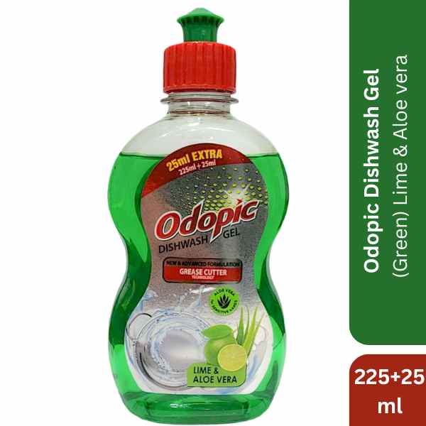 Odopic Dishwash Gel (Green) Lime & Aloevera, 225ml+25mlExtra