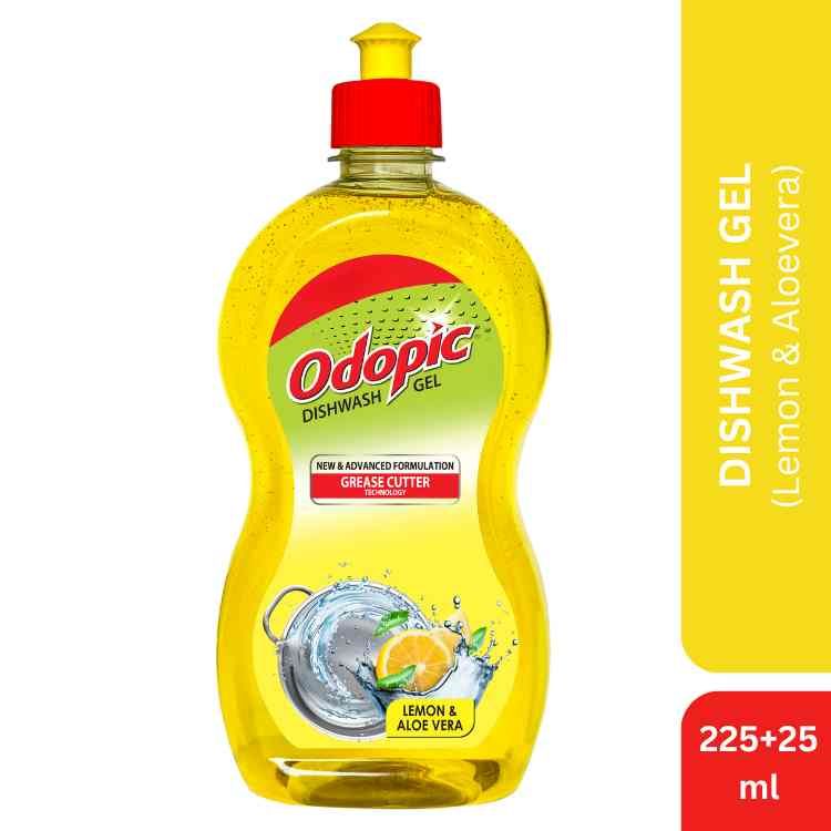 Odopic Dishwash Gel (Yellow) Lemon & Aloevera, 225ml+25mlExtra