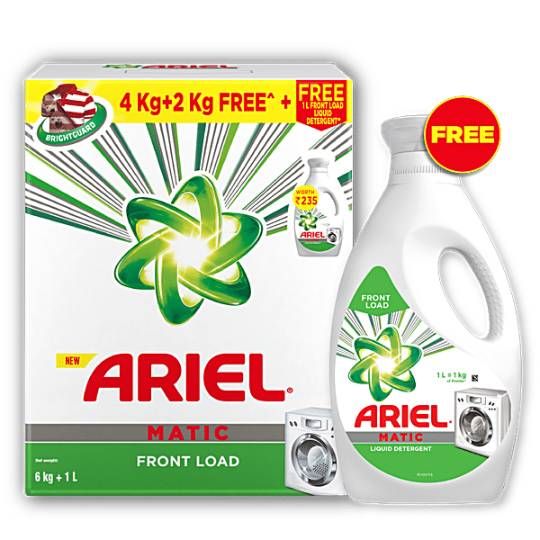 Ariel Matic Front Load Detergent Washing Powder, (4kg + 2kg Free) (Free Front Load Liquid 1Ltr)