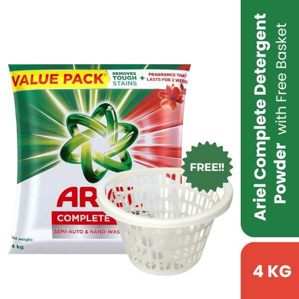 Ariel Complete Detergent Powder, 4kg ( Free Basket)