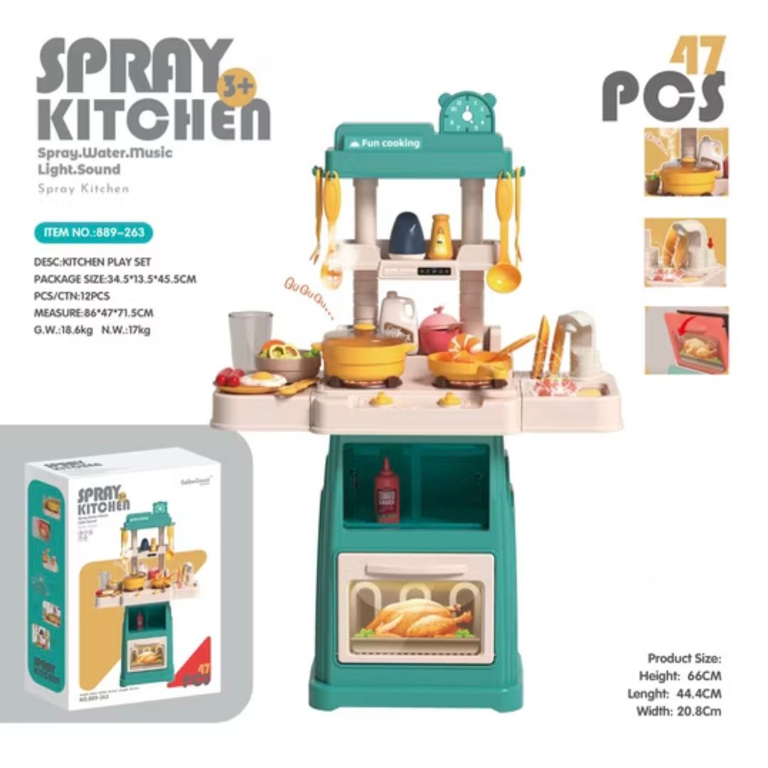 Fantastic-Kids-Toys Kids Kitchen Play Set avec 47 pièces de jouets de cuisine, vapeur, effets de lumière, son réaliste, fonction de simulation, adapté aux tout-petits