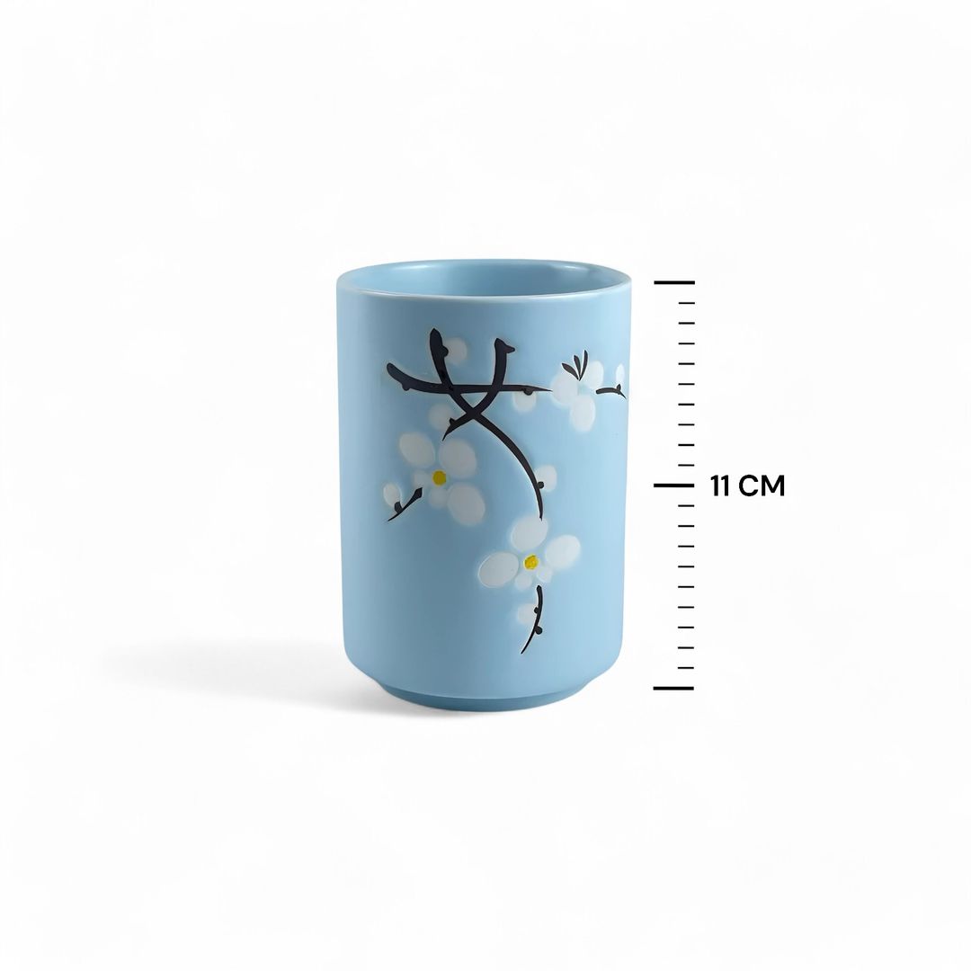 Taza de té cerámica japonesa Sakura Hana azul cielo 10 oz